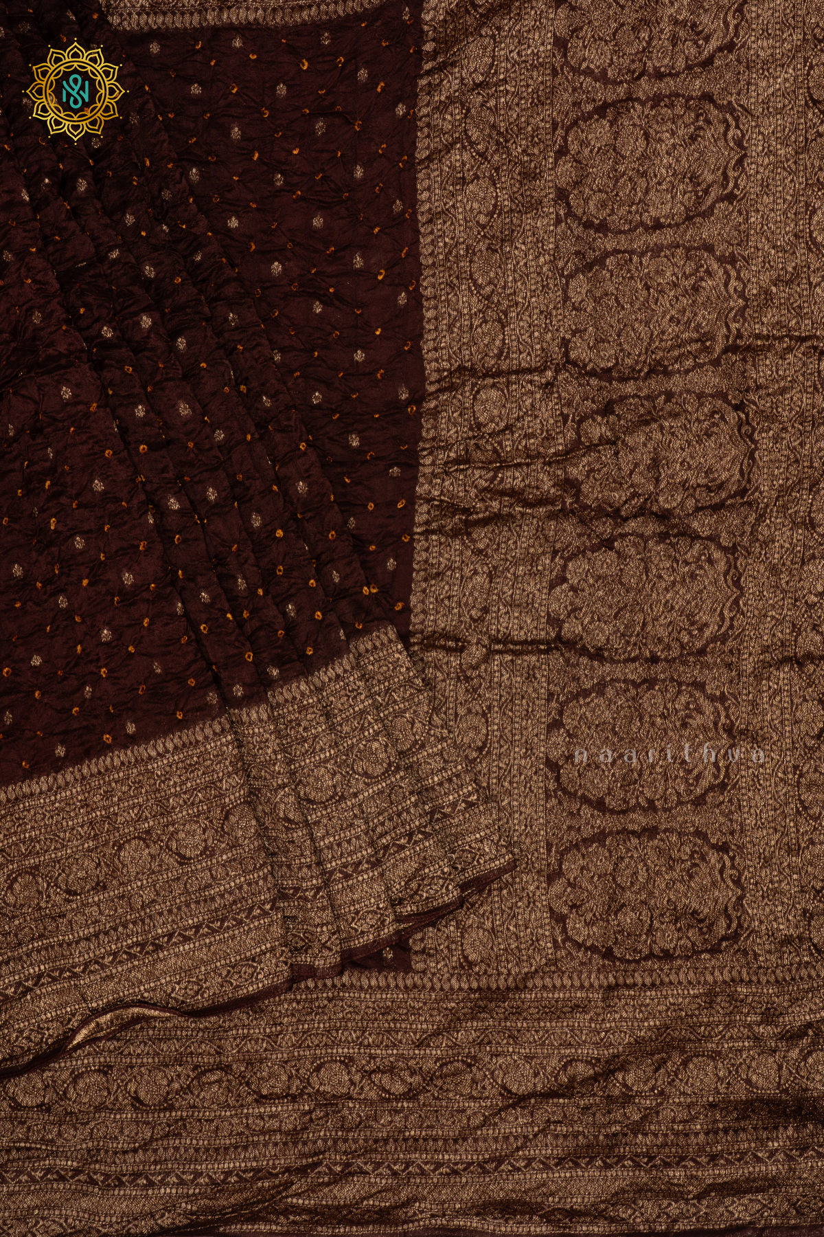 BROWN - SEMI TUSSAR WITH BANDHINI TIE & DYE SAREE