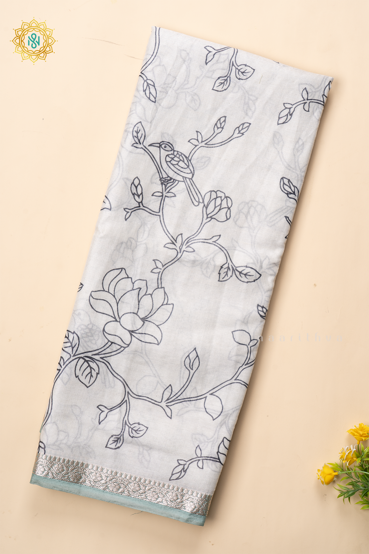 WHITE WITH AQUA GREEN - COTTON TISSUE