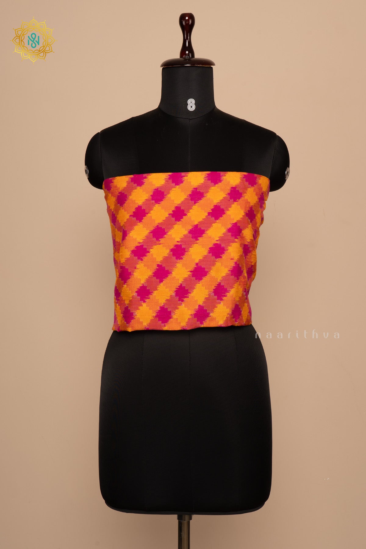 Yellow with Magenta - Ikkat Woven Pure Silk Blouse Fabric