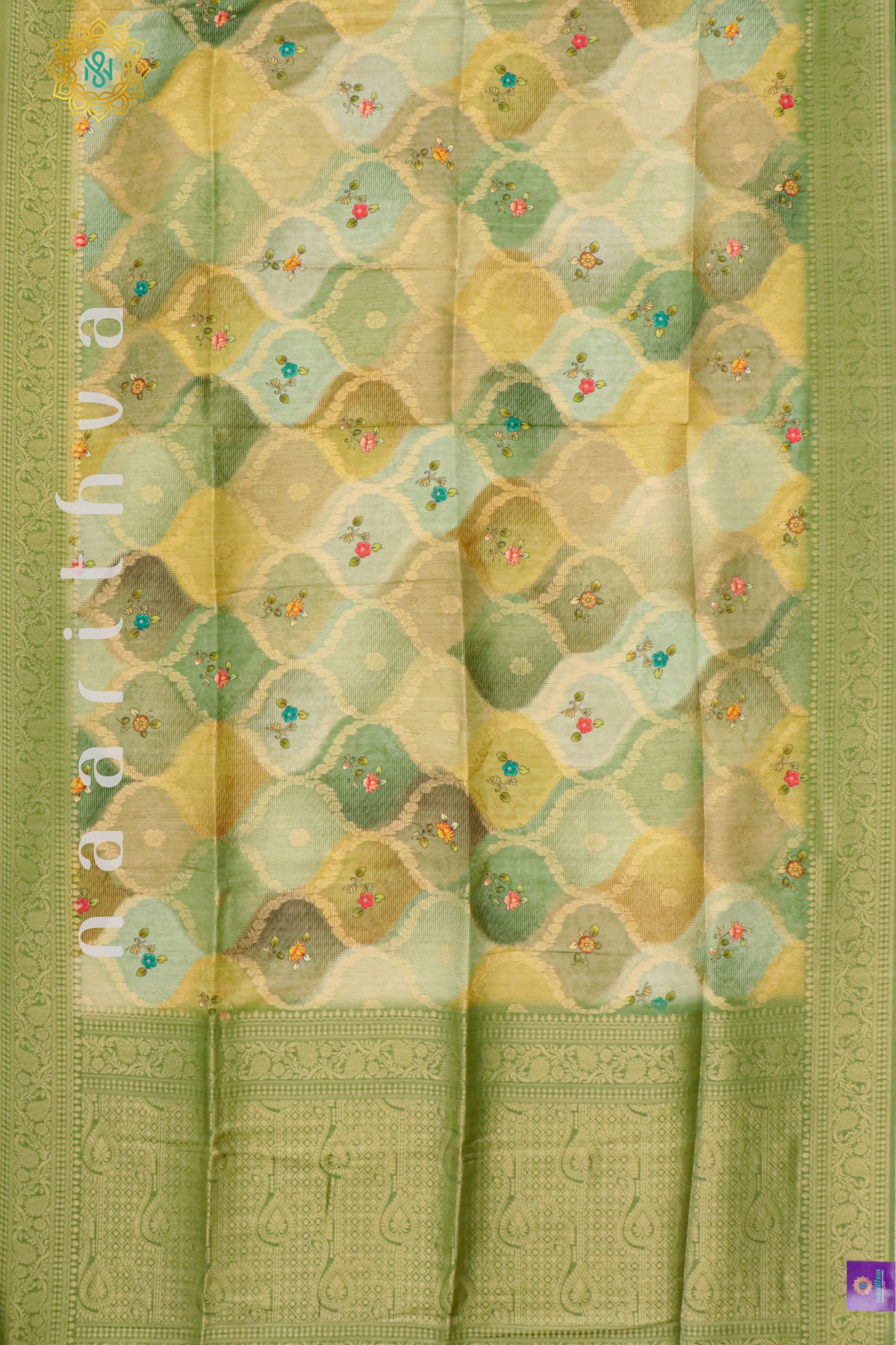 GREEN WITH MUSTARD - CHANDERI SILK COTTON