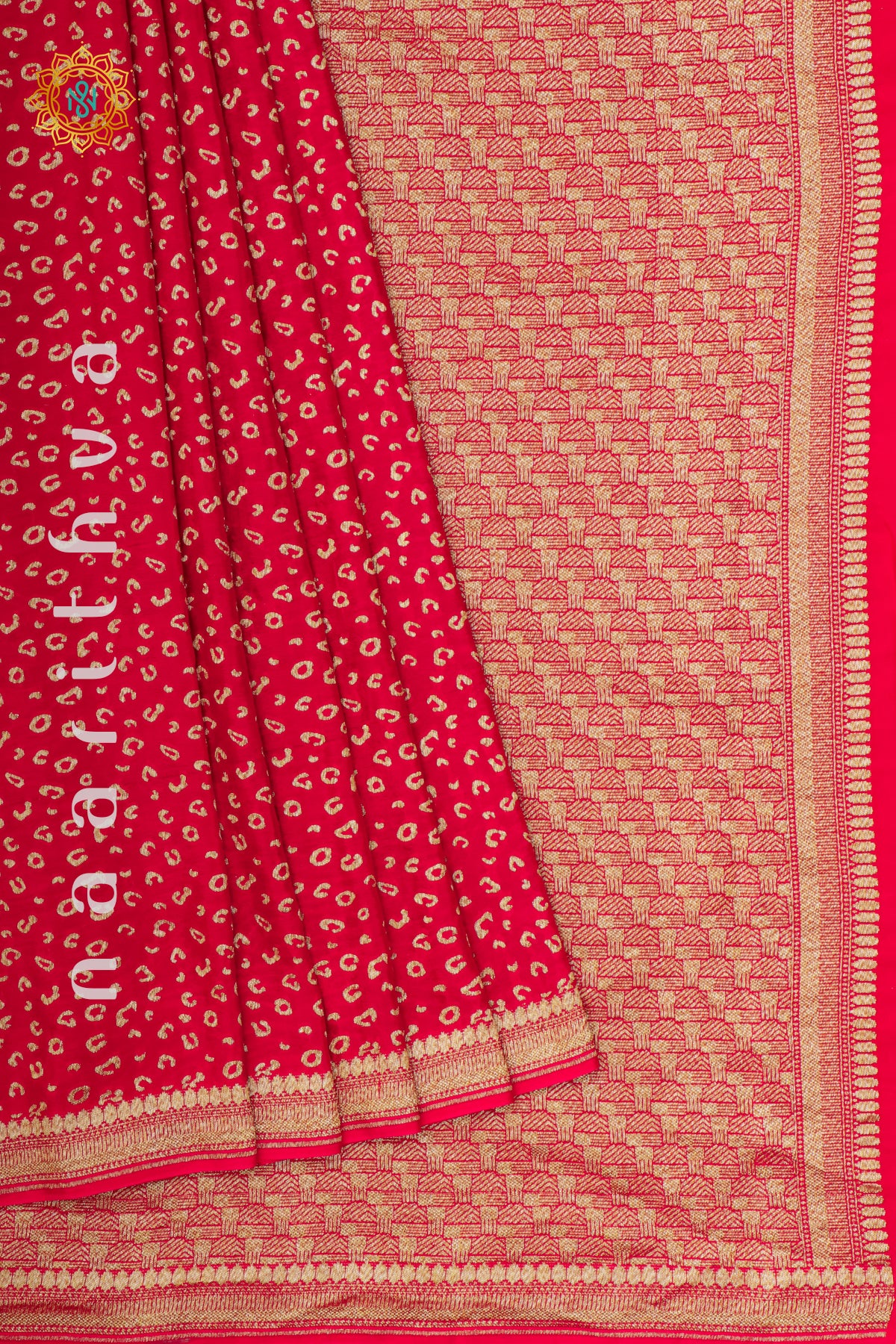 RED WITH GREEN - PURE BANARASI CREPE