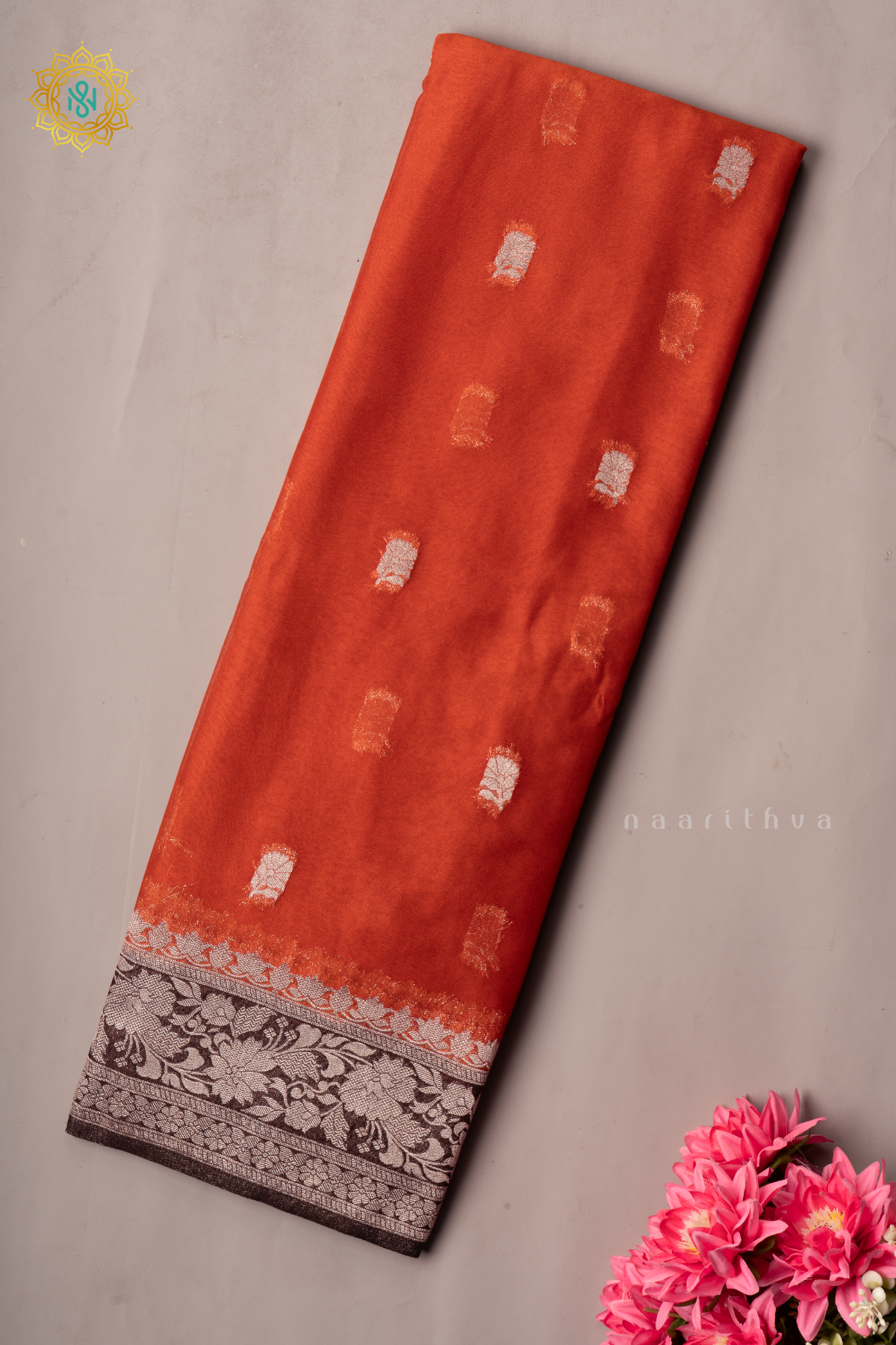 ORANGE WITH BROWN - SEMI CHIFFON BANARASI