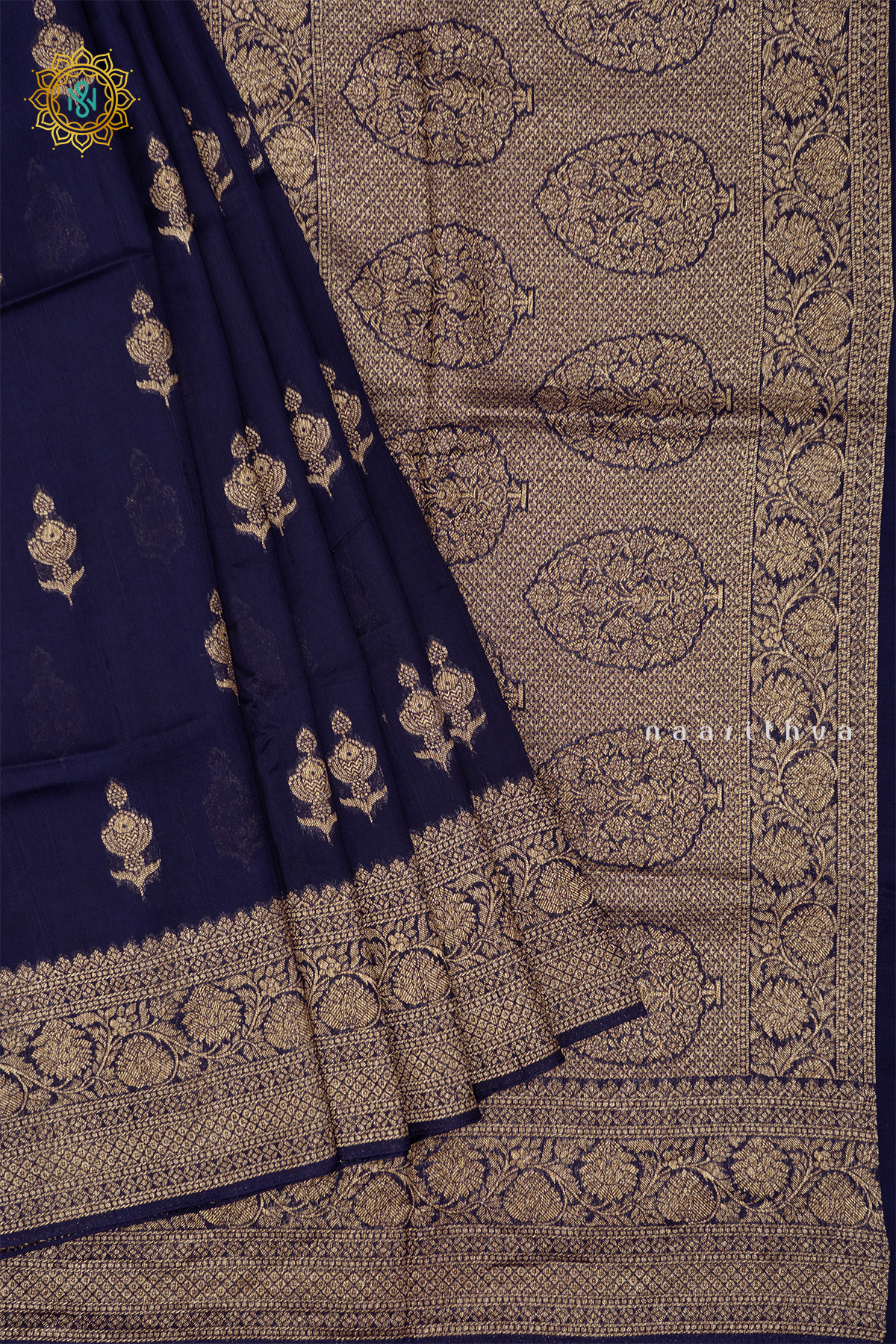 NAVY BLUE WITH WINE - SEMI TUSSAR SILK