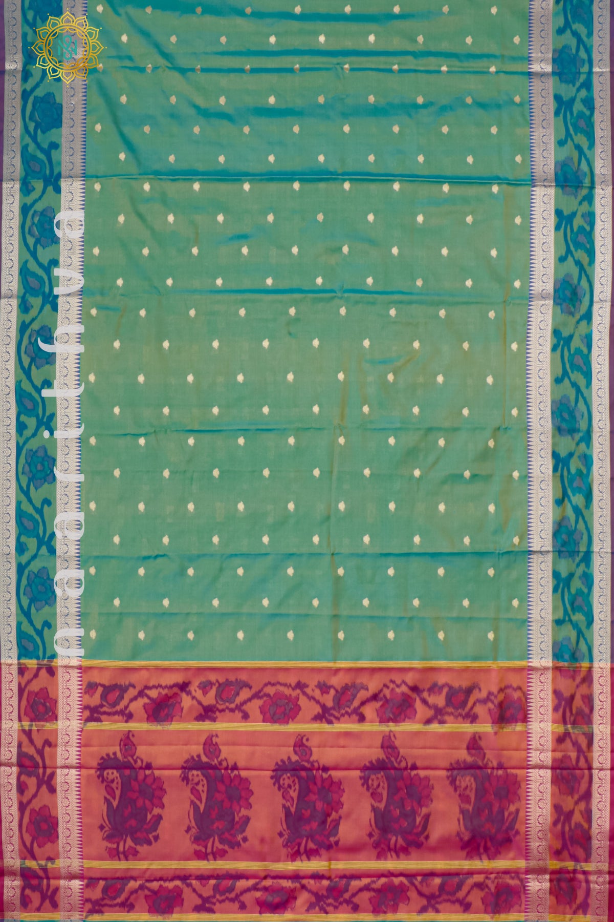 DUAL SHADE OF GREEN WITH PINK - SEMI KANCHI