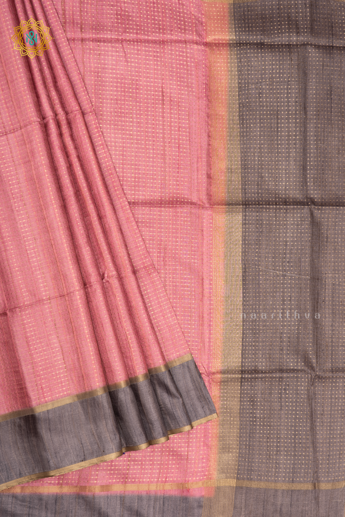 PINK WITH GREY - SEMI TUSSAR SILK
