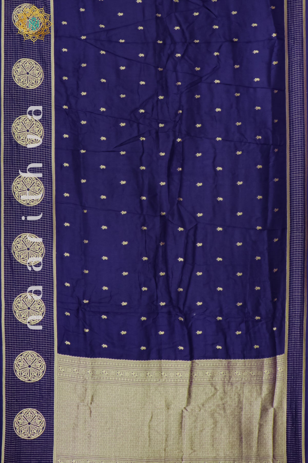 NAVY BLUE WITH GREEN - DOLA SILK