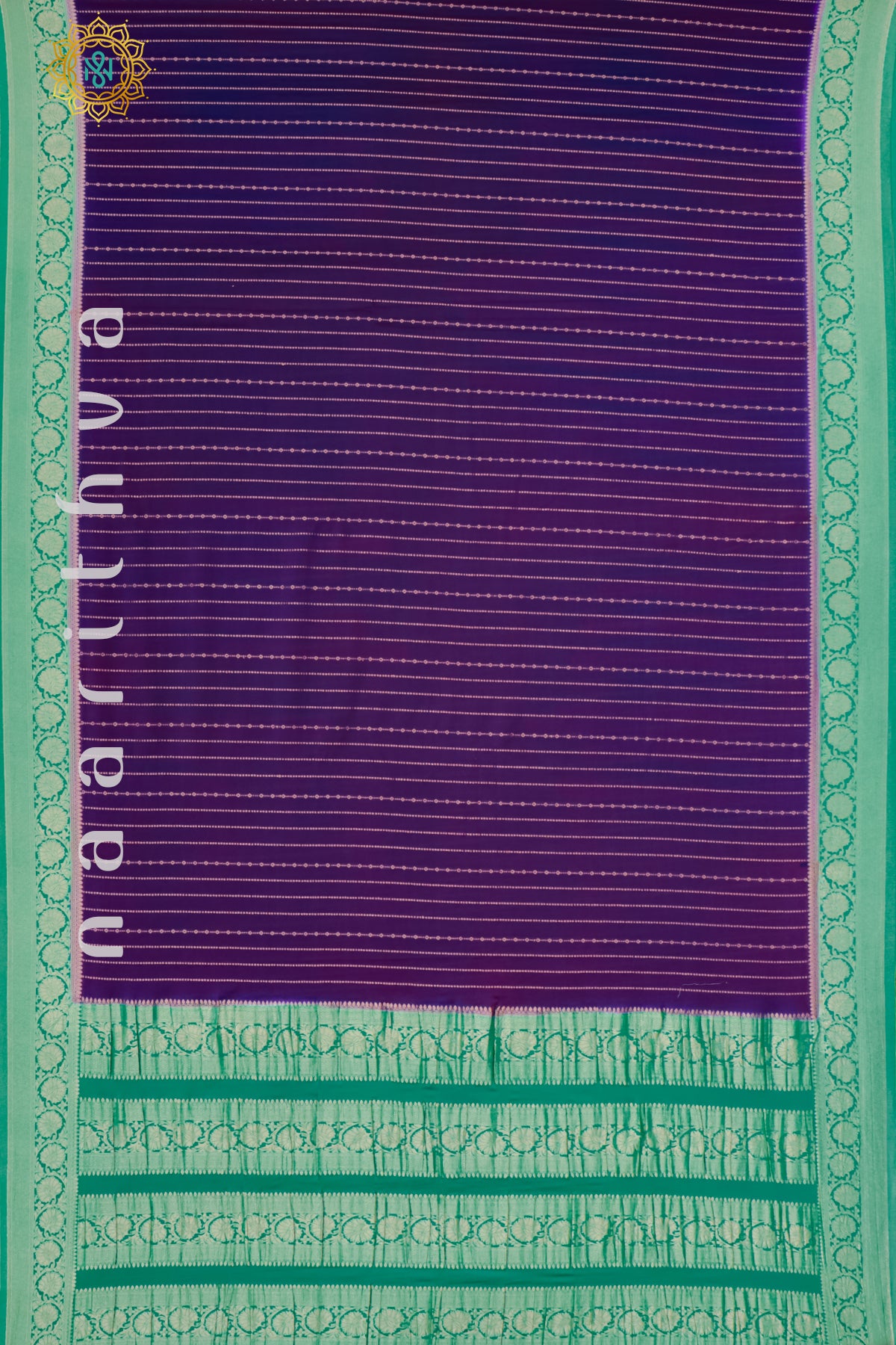 PURPLE WITH AQUA GREEN - SEMI MYSORE CREPE SILK