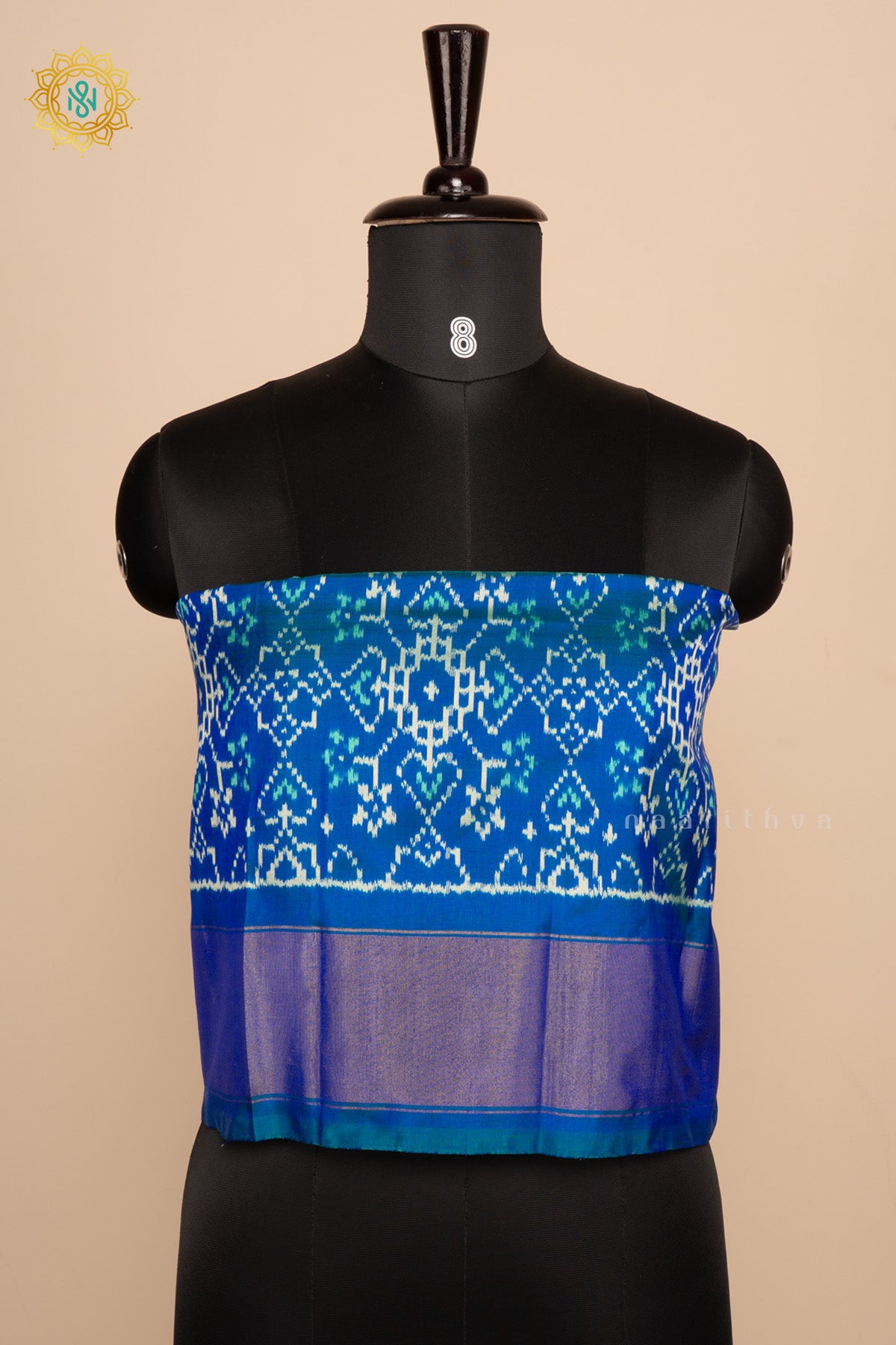 Dual shade of Blue Ikkat Pure Silk Bit All-Over Ikat-Woven Body and Zari Border