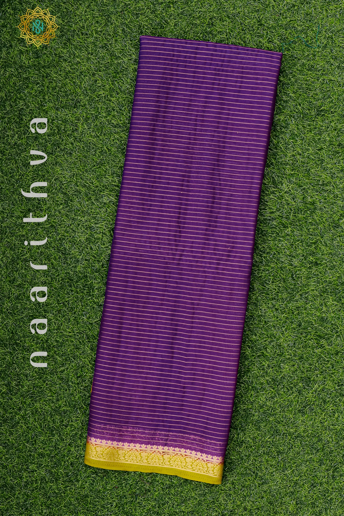 PURPLE WITH PARROT GREEN - SEMI MYSORE CREPE SILK