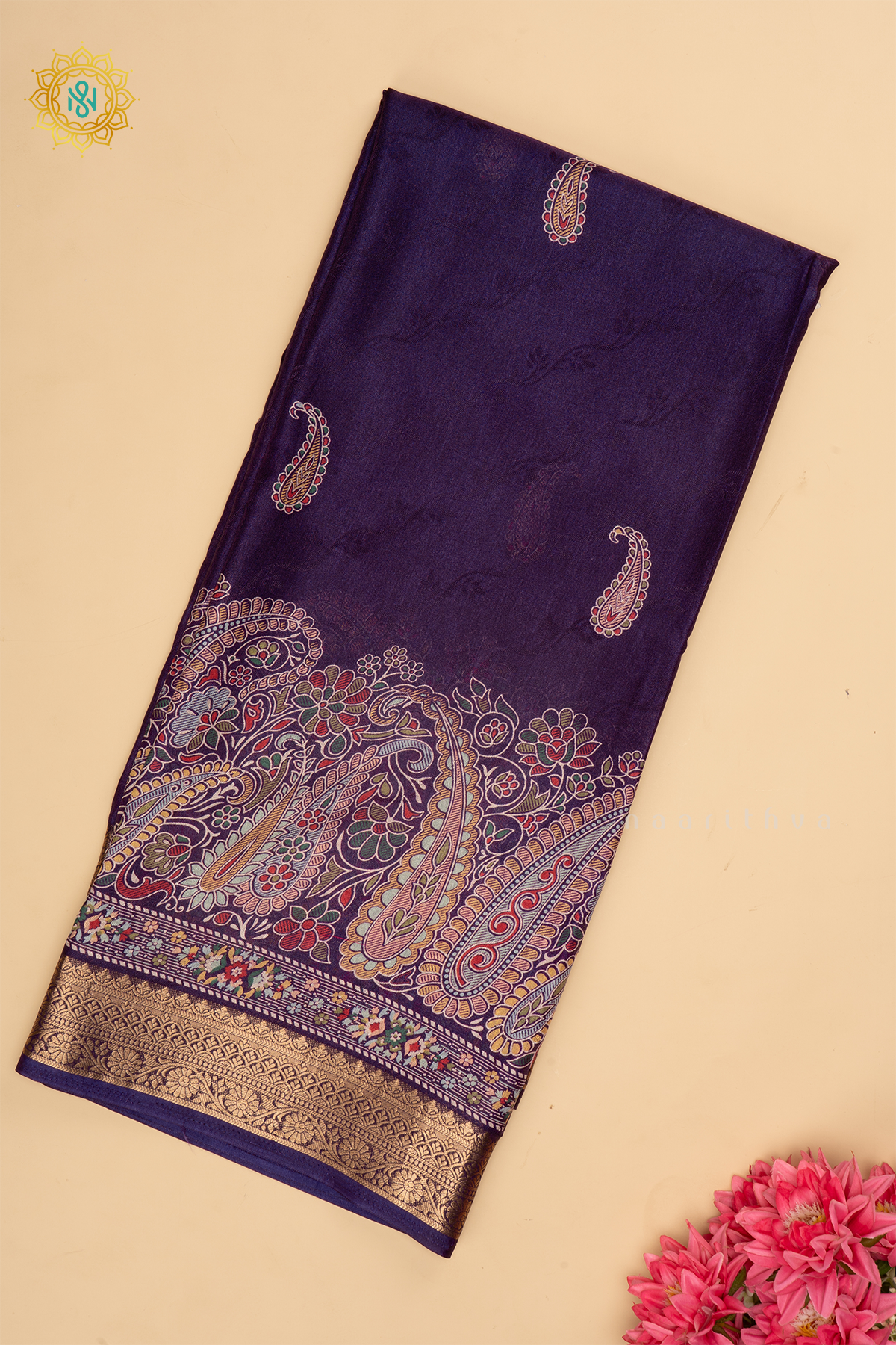 Purple - Semi Georgette Saree Printed Body With Zari Border