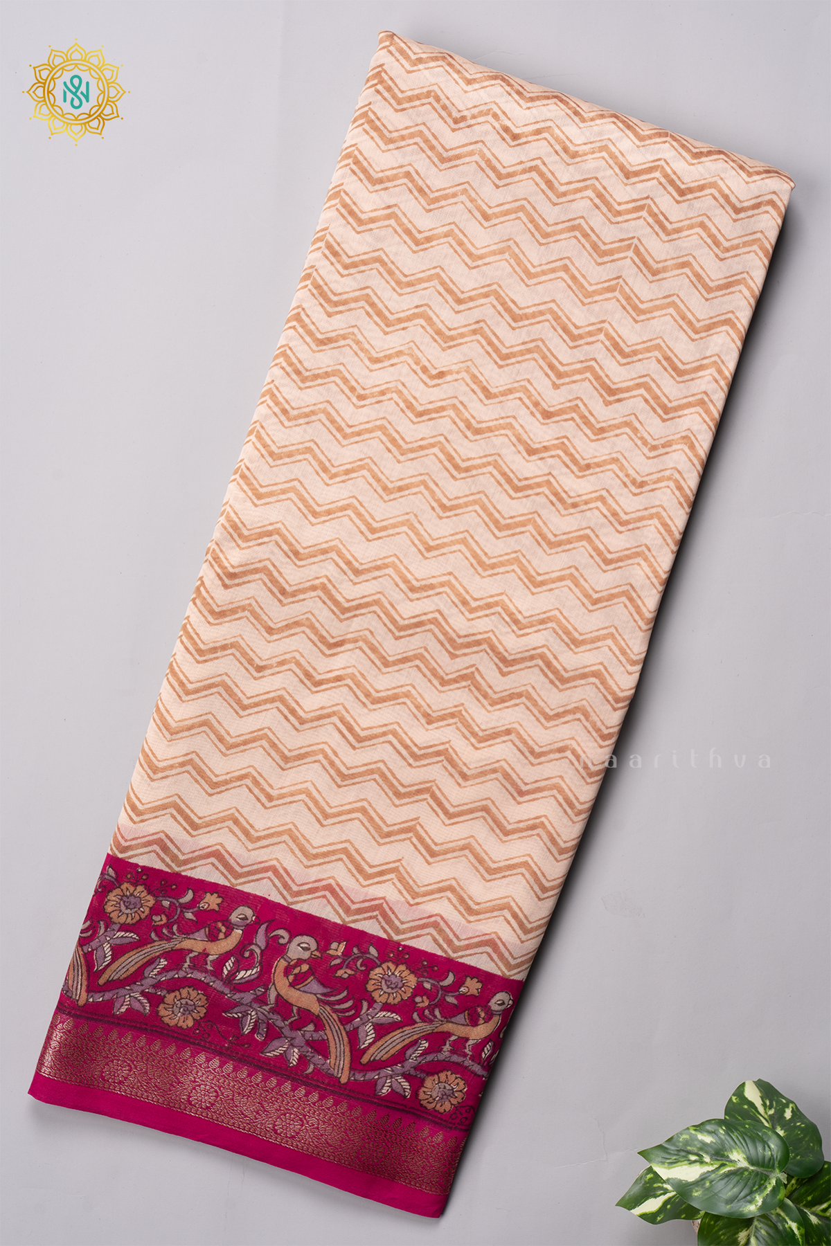 OFF WHITE WITH PINK - CHANDERI SLK COTTON