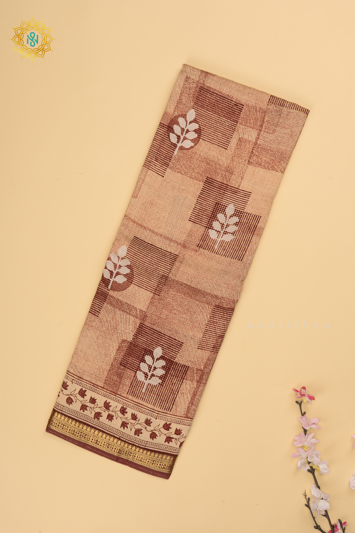 Maroon Butter Crepe Saree with All-Over Printed Body and Zari Border
