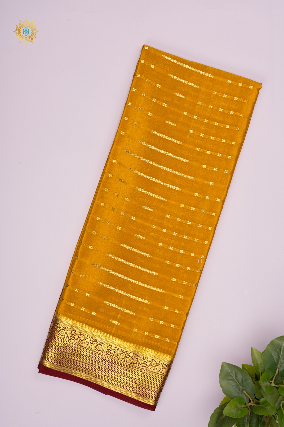 YELLOW WITH MAROON - PURE MYSORE CREPE SILK