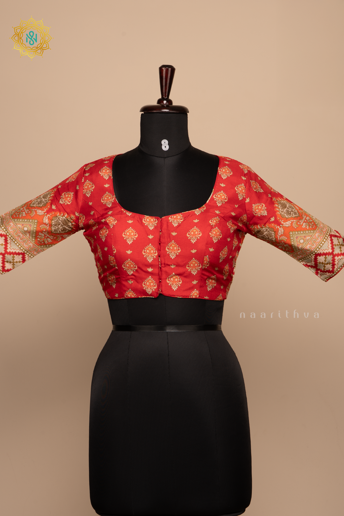 Red - Dola Silk Readymade Blouse Allover Prints On the Body