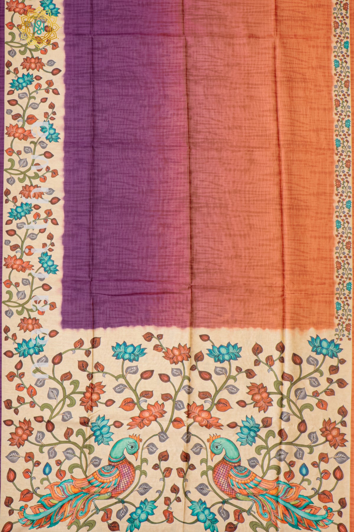 PURPLE WITH ORANGE - SEMI TUSSAR SILK