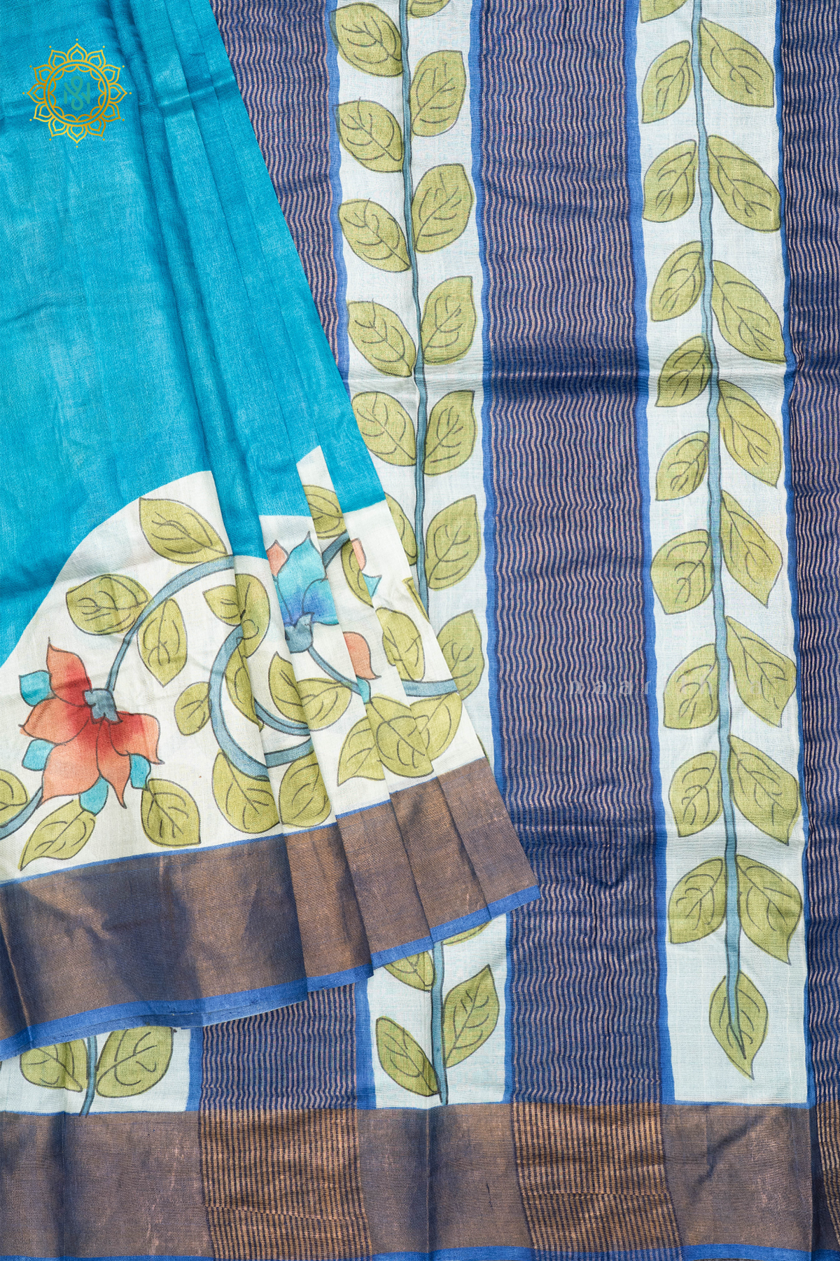 SKY BLUE WITH BLUE - PURE TUSSAR SILK