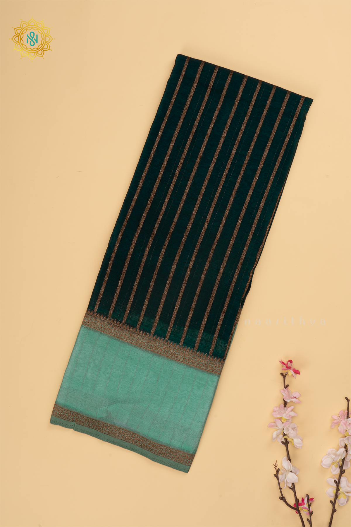 PEACOCK GREEN WITH SEA GREEN - SEMI CREPE GEORGETTE