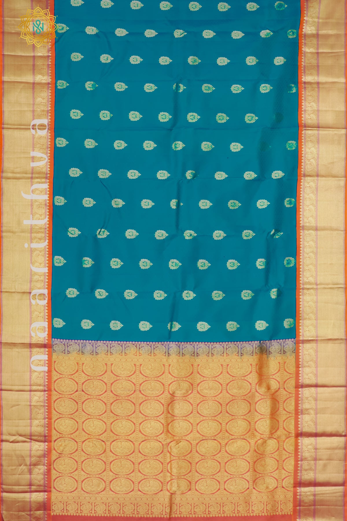 BLUE WITH ORANGE - PURE KANJIVARAM SILK