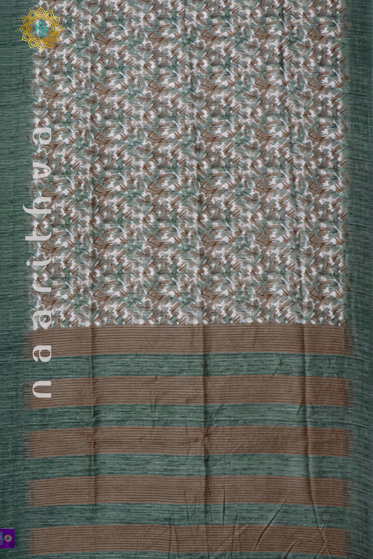 WHITE WITH GREEN - JUTE COTTON