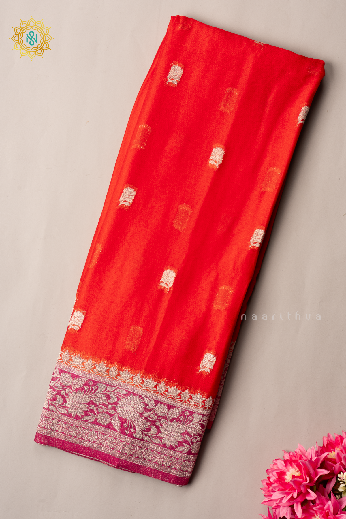 ORANGE WITH PINK - SEMI CHIFFON BANARASI