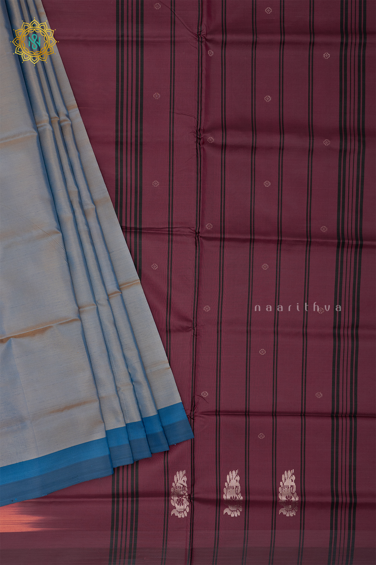 DUAL SHADE OF BLUE WITH MAROON - BANANA PITH