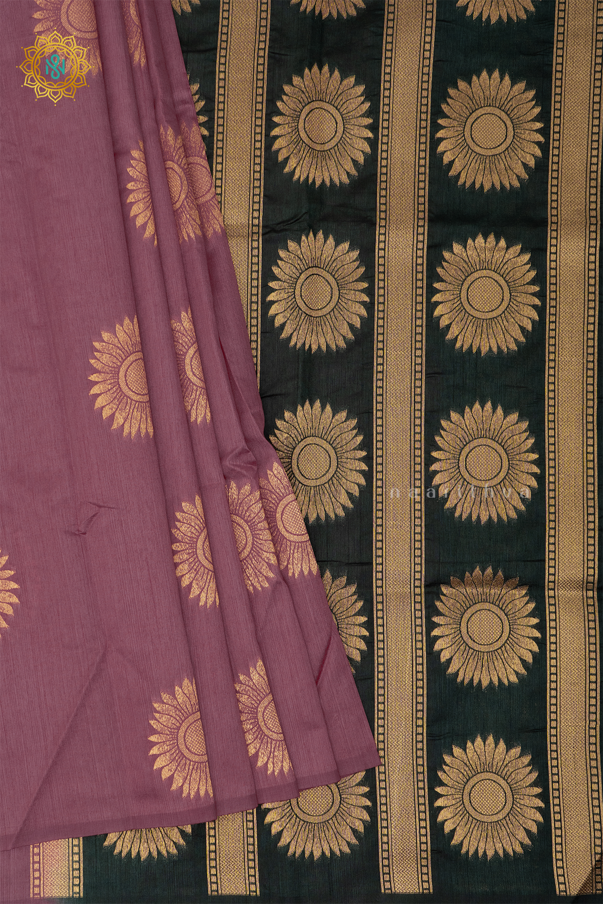 MAUVE WITH BOTTLE GREEN - SEMI RAW SILK