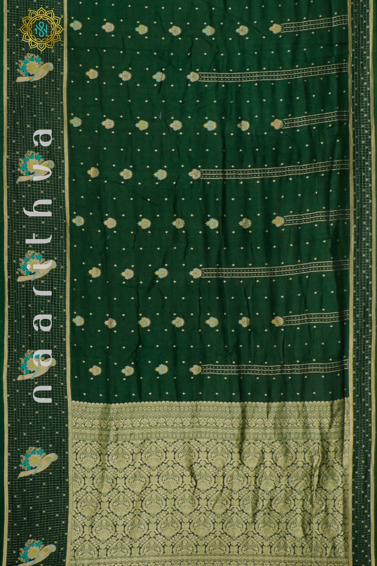 BOTTLE GREEN WITH PARROT GREEN - DOLA SILK