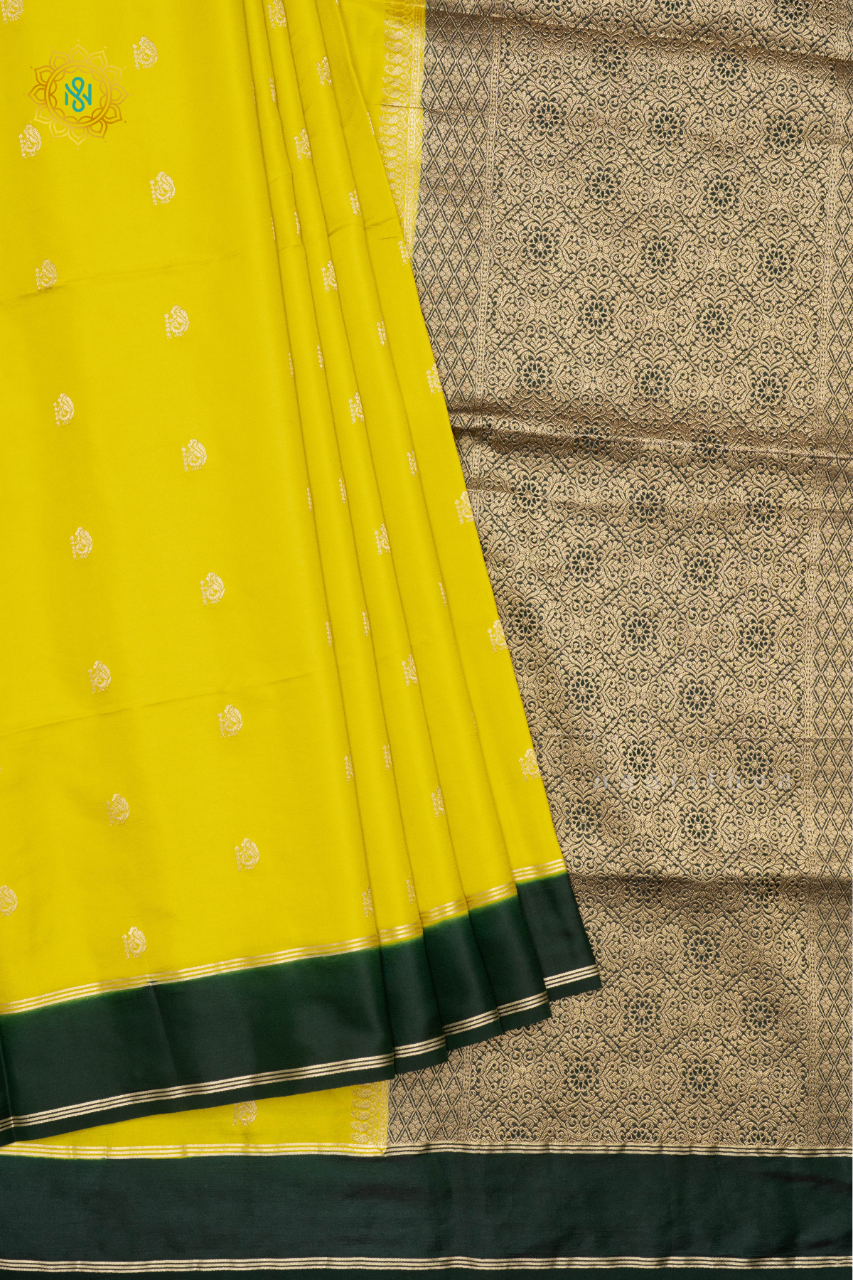 LEMON YELLOW WITH BOTTLE GREEN - SEMI SILK