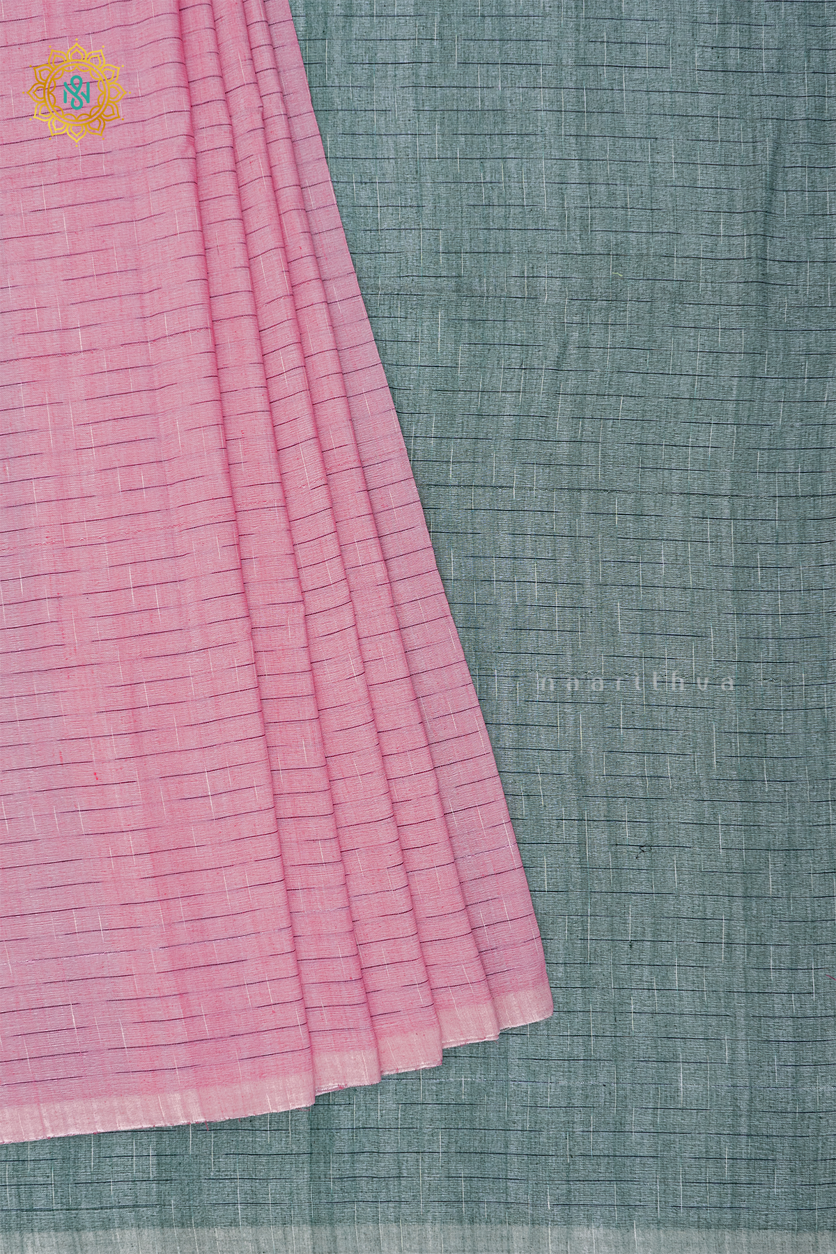PEACHISH PINK WITH GREEN - MUL COTTON