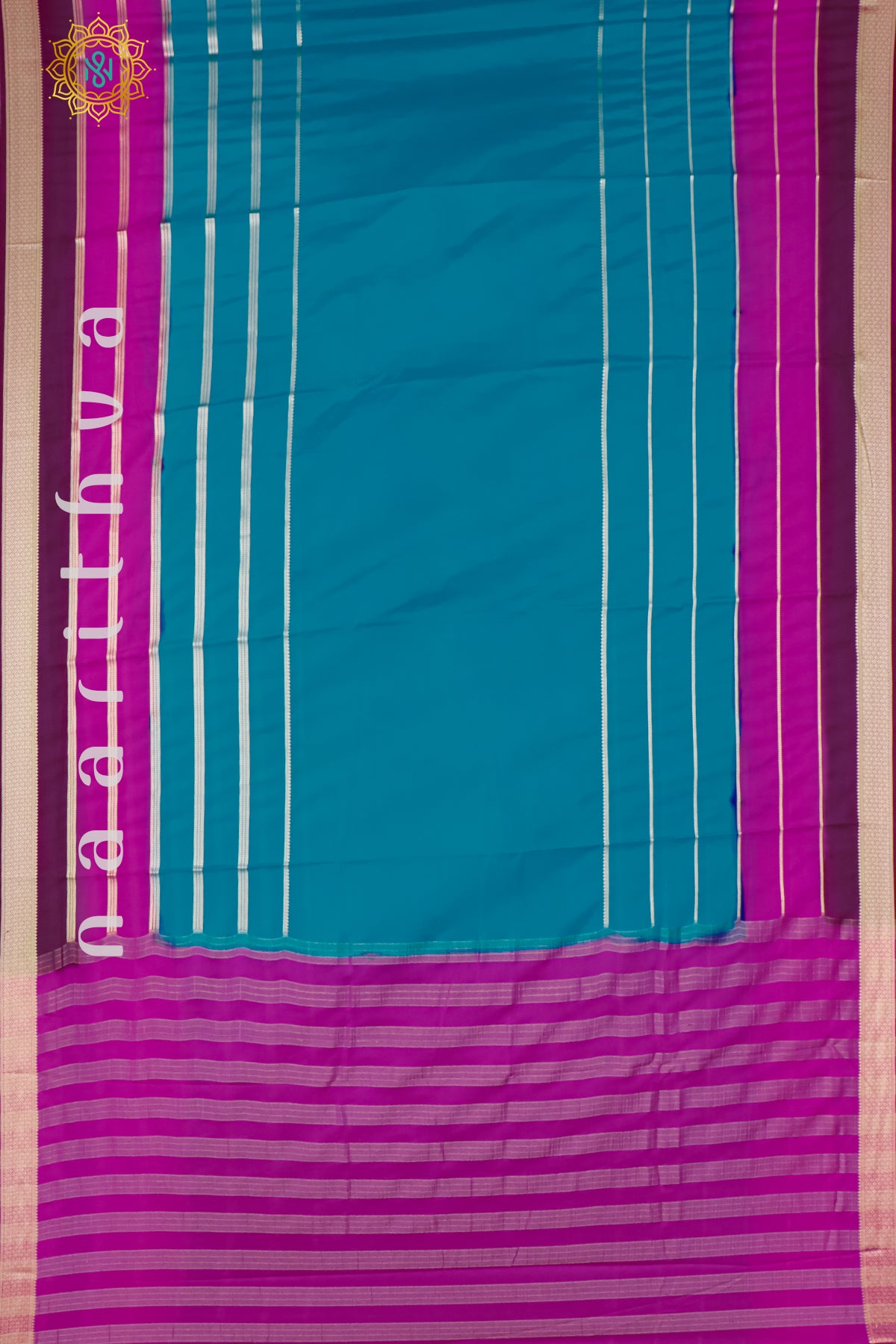 SKY BLUE WITH PINK & WINE - SEMI MYSORE CREPE SILK