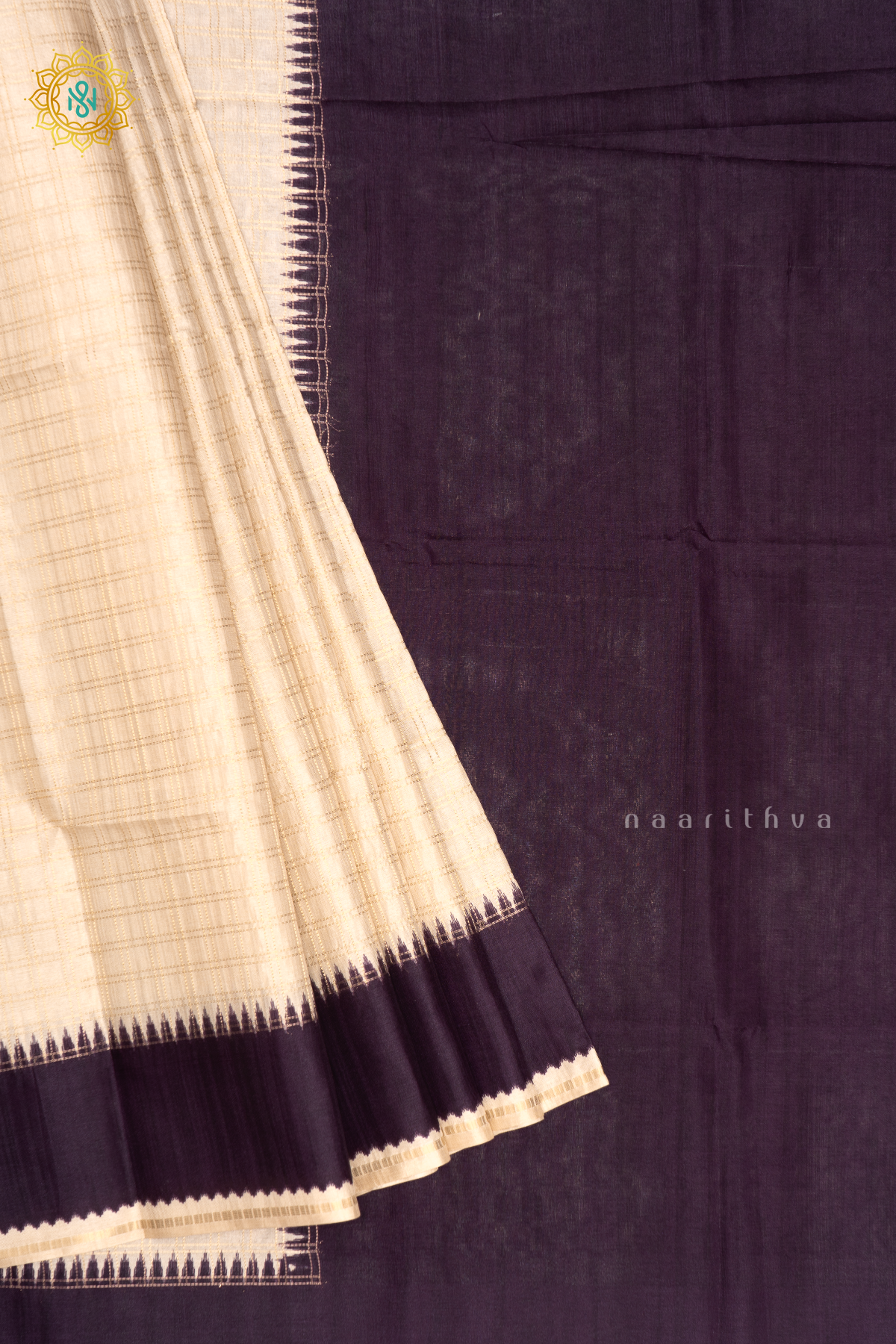 OFF WHITE WITH PURPLE - SEMI TUSSAR SILK