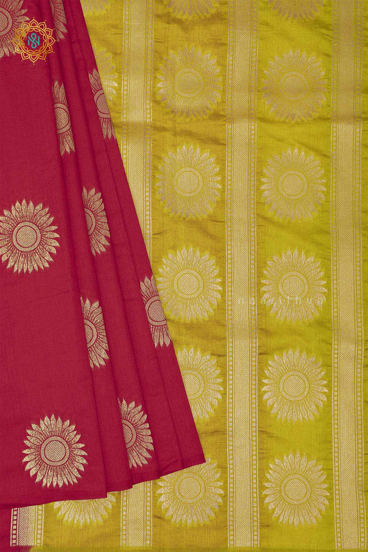 RED WITH YELLOW - SEMI RAW SILK