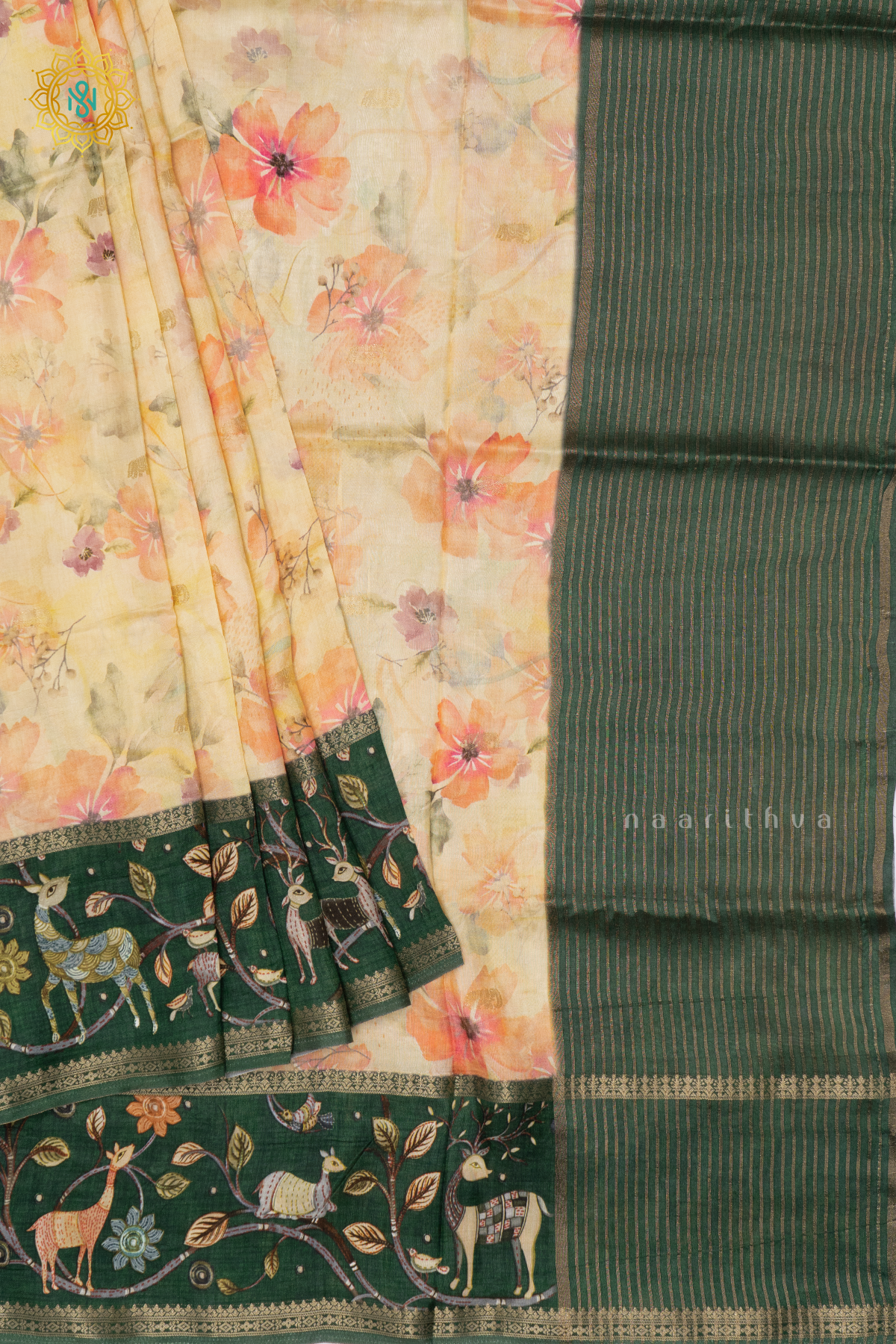 LIGHT YELLOW WITH GREEN - SEMI CREPE SILK