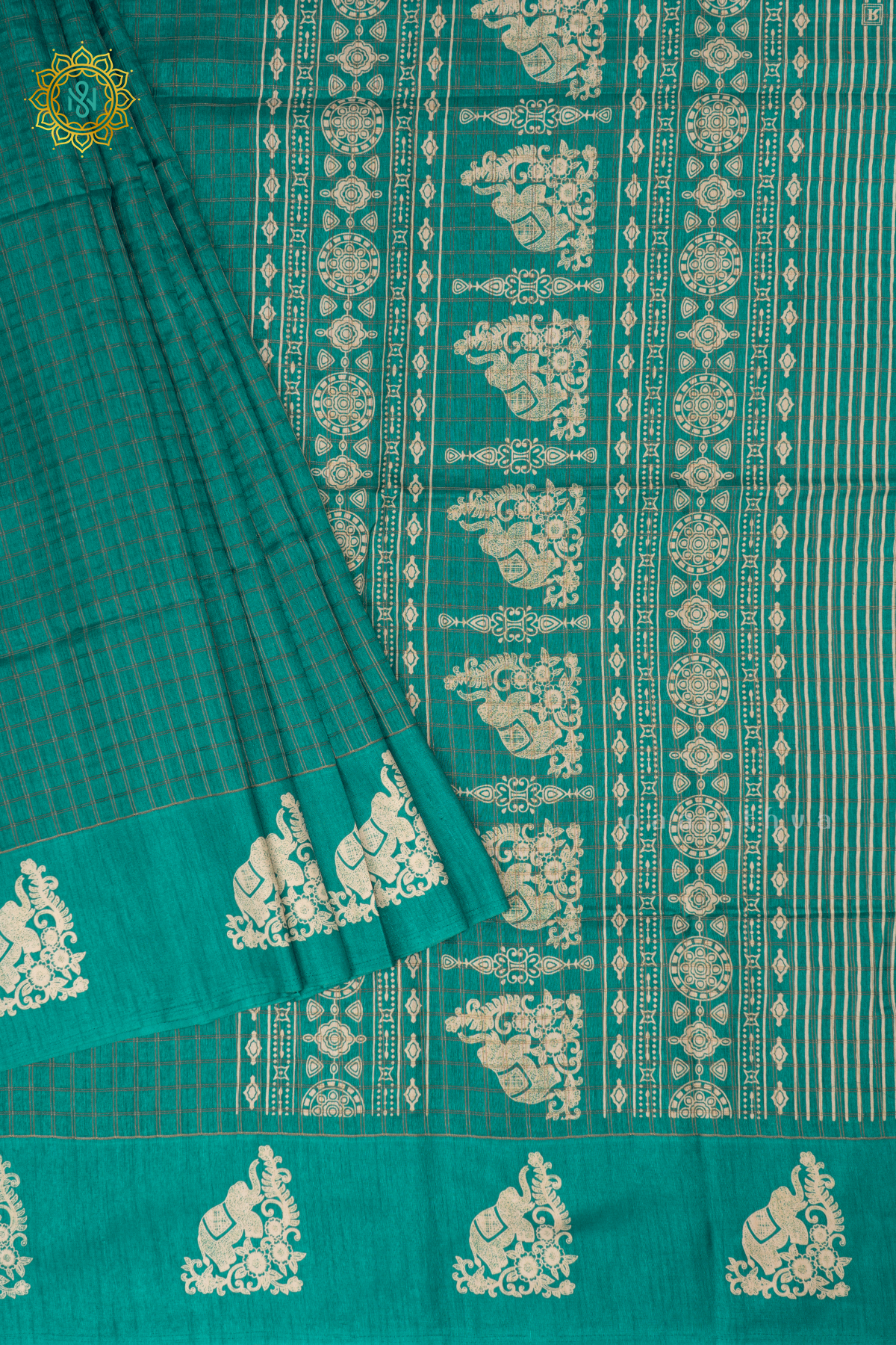 Aqua Blue - Dola Silk Saree Allover Zari Checks and Printed Pallu with Satin Printed Border