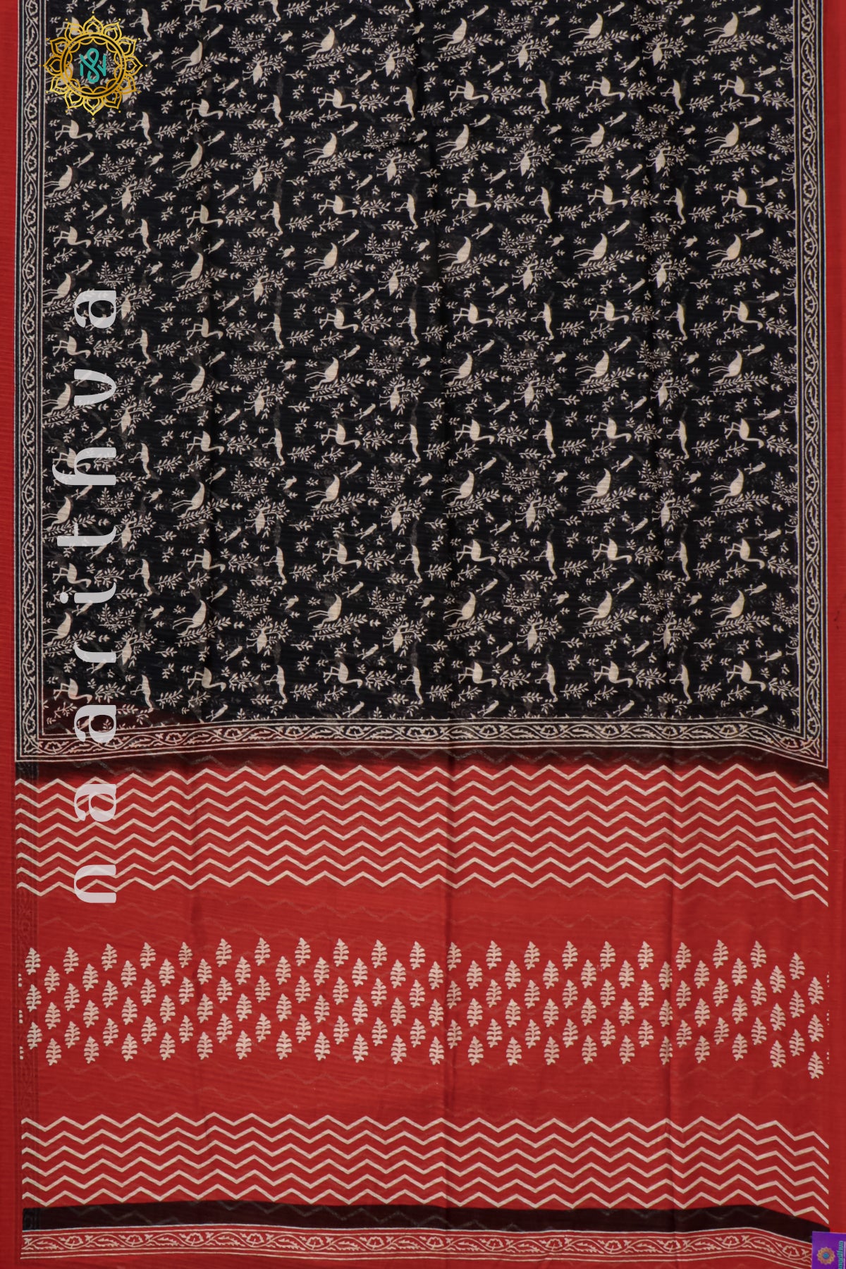 BLACK WITH RED -JUTE COTTON