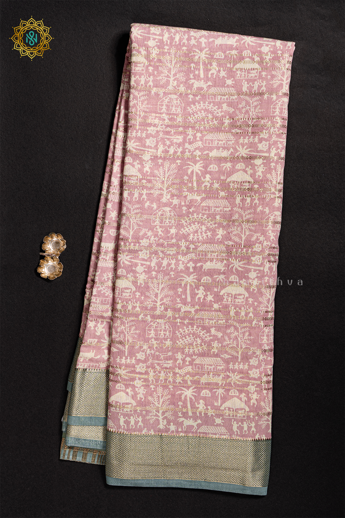 PEACHISH PINK WITH AQUA GREEN - BUTTER CREPE