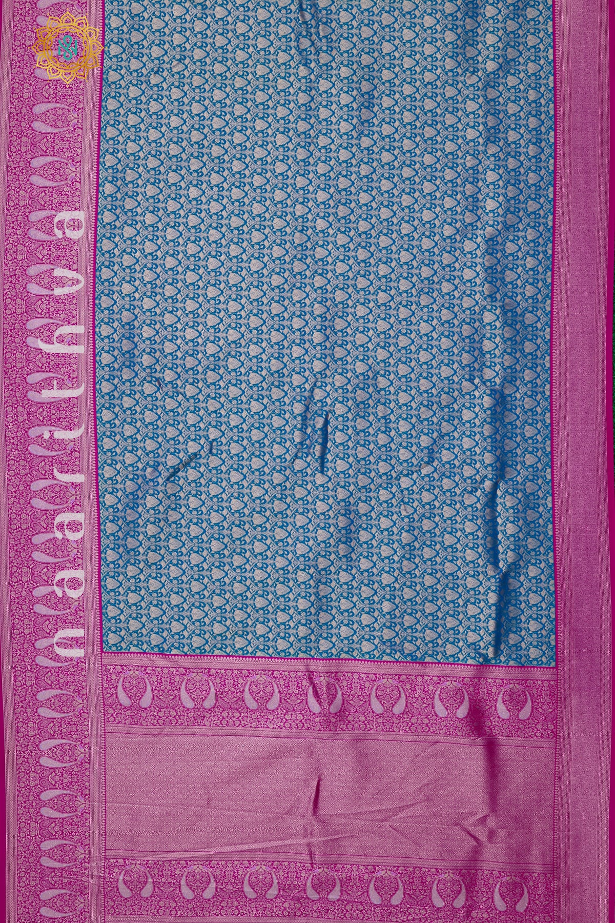 TEAL BLUE WITH PINK - SEMI KANCHI