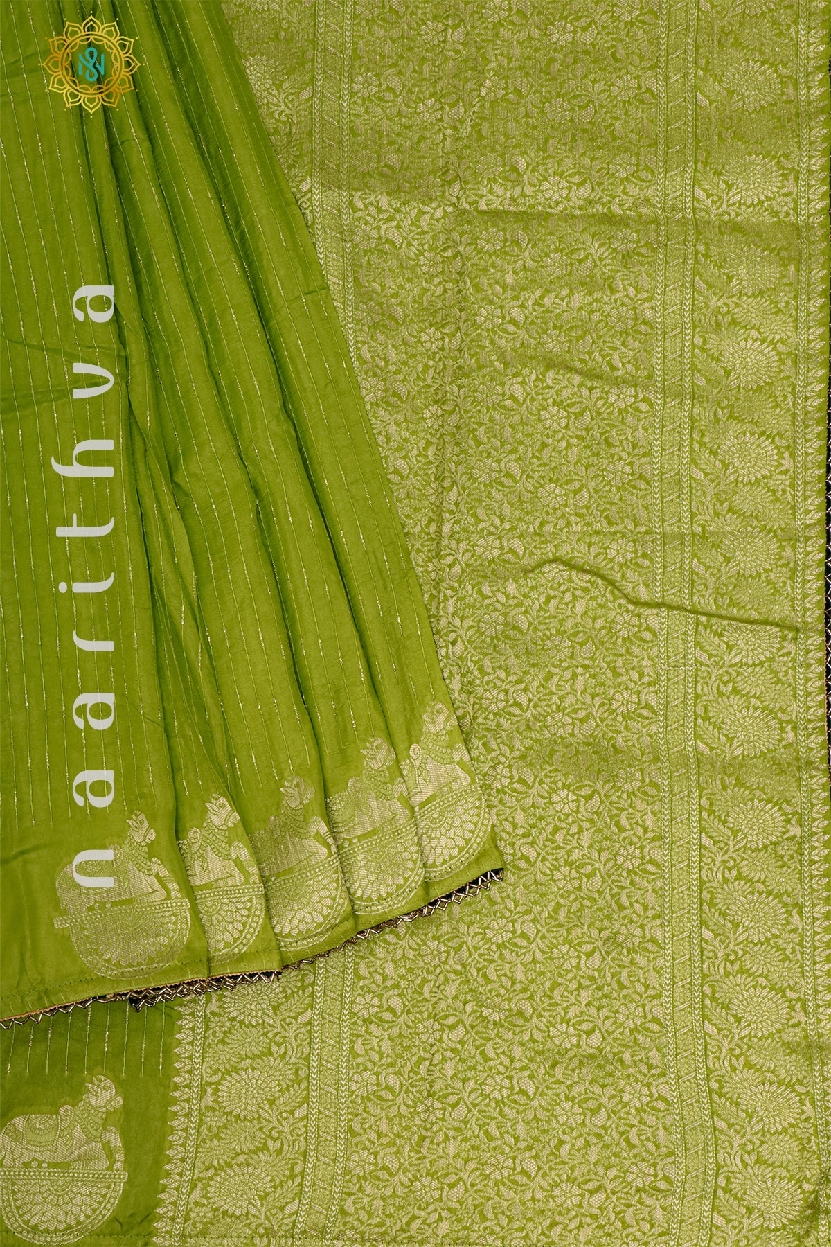 PARROT GREEN WITH BOTTLE GREEN - DOLA SILK