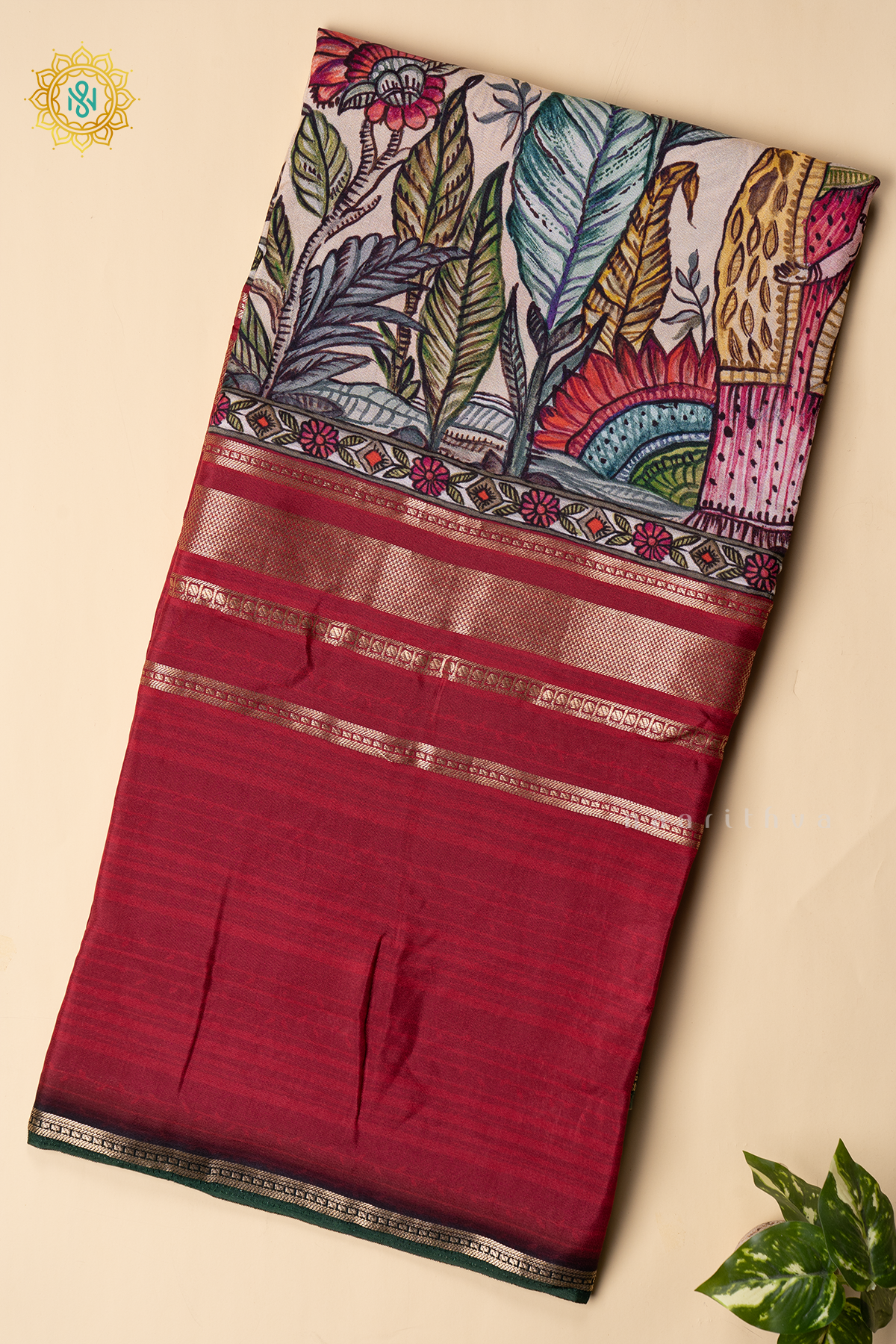 PINK WITH GREEN - SEMI CREPE SILK