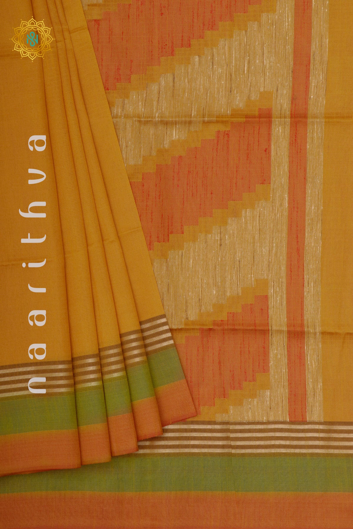 YELLOW WITH ORANGE - SEMI RAW SILK