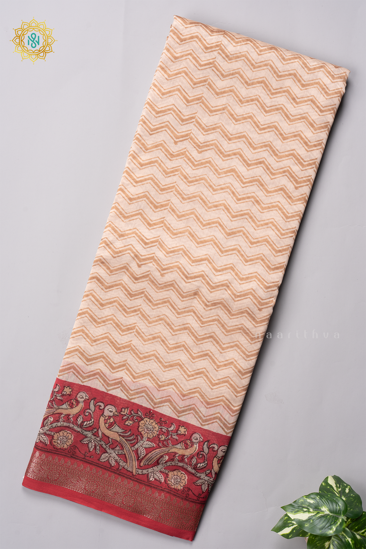 OFF WHITE WITH RED - CHANDERI SLK COTTON