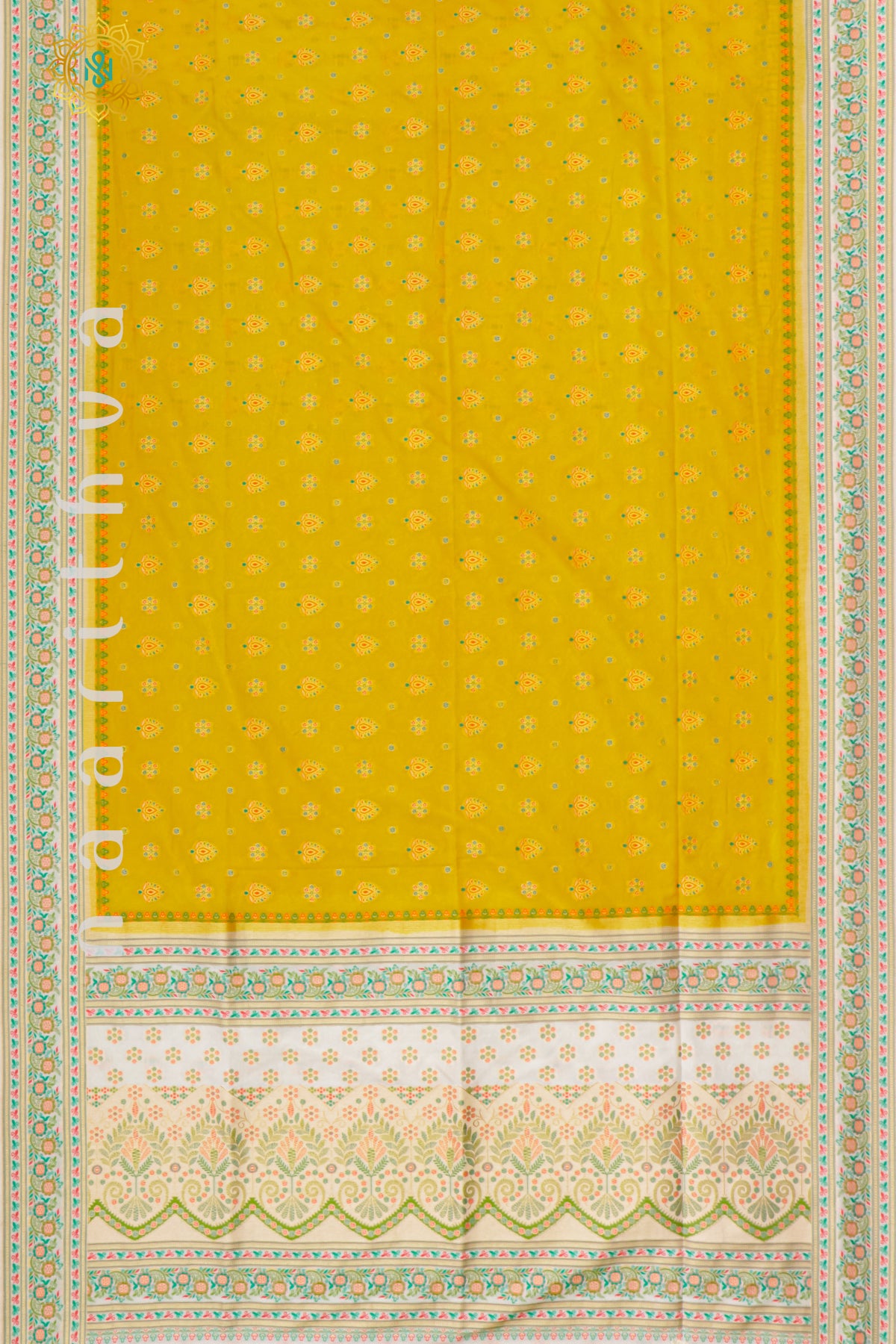 YELLOW WITH OFF WHITE - SEMI CREPE GEORGETTE