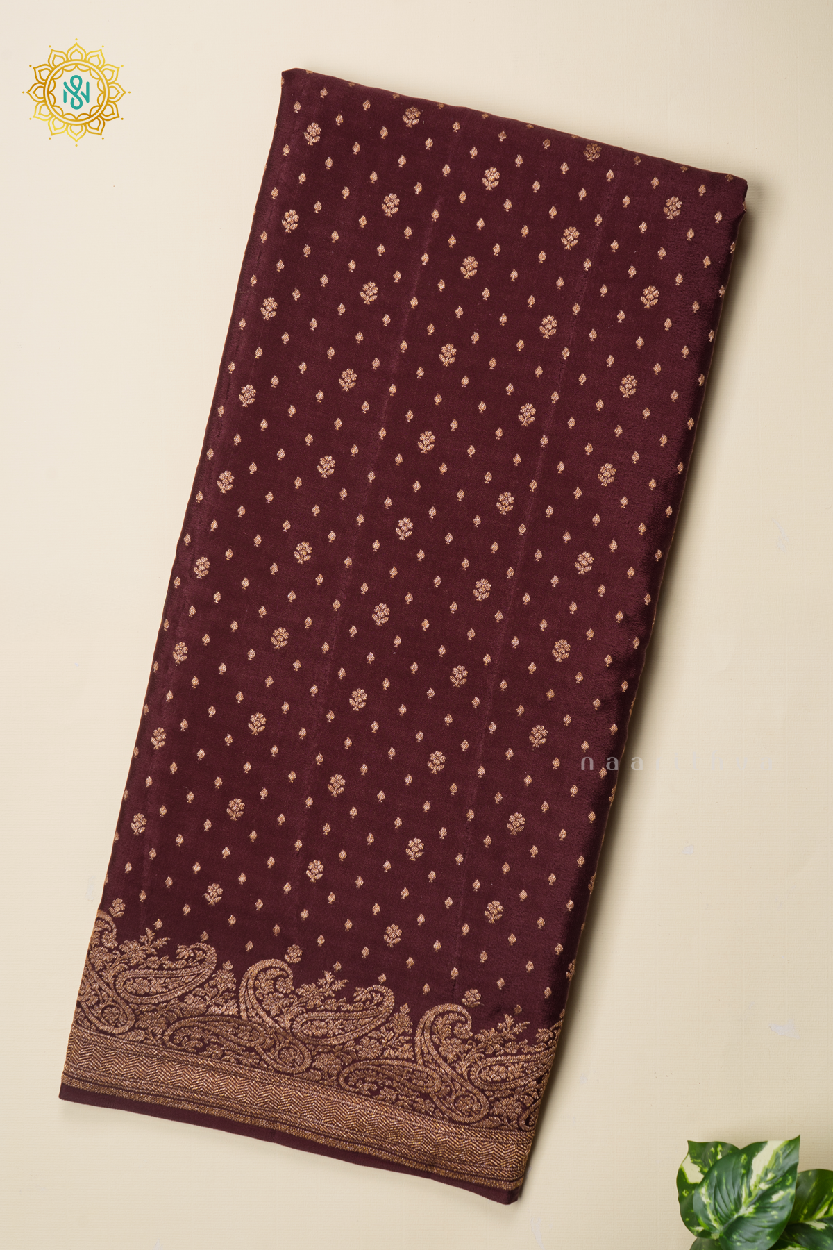 BROWN WITH GREEN - PURE BANARASI CREPE