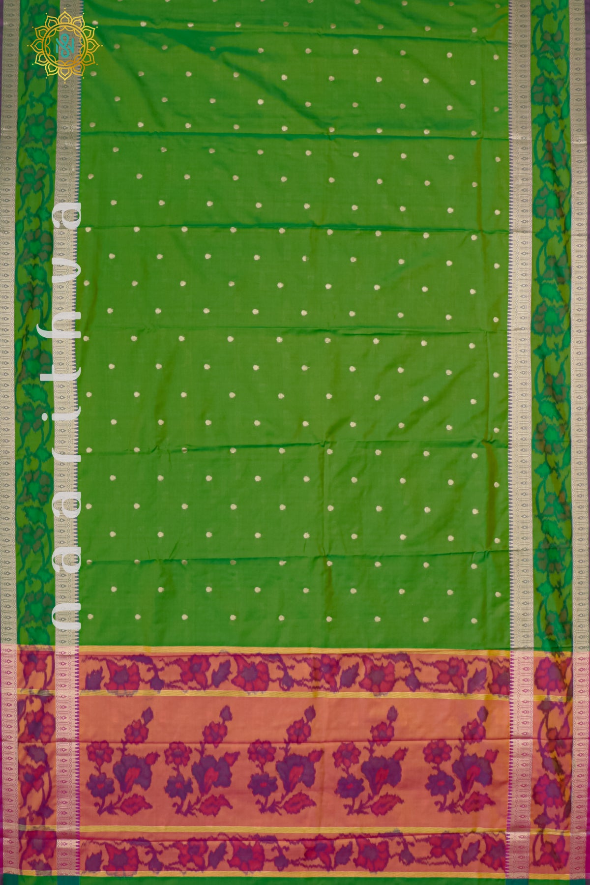 GREEN WITH ORANGE - SEMI KANCHI