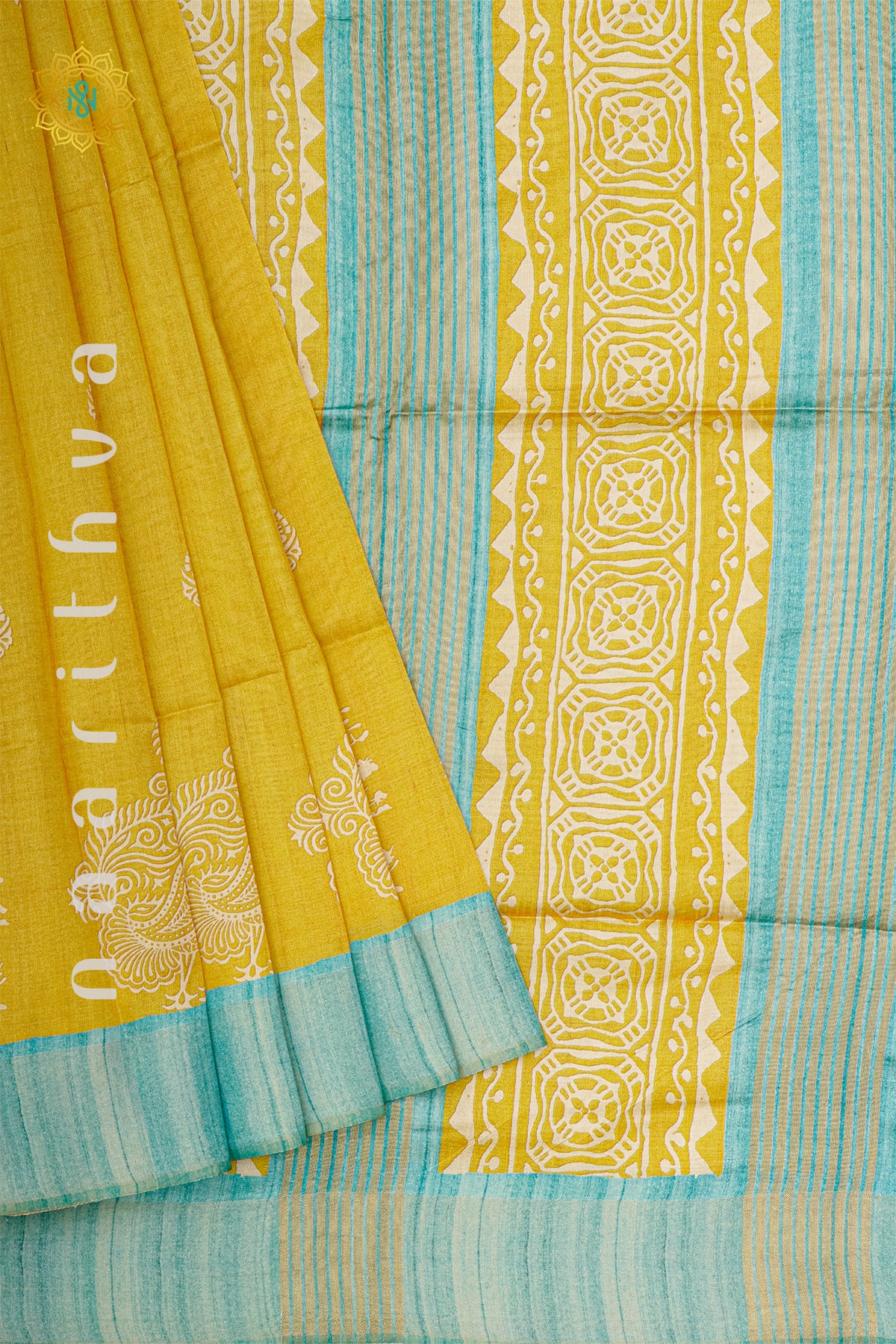 YELLOW WITH AQUA BLUE - SEMI TUSSAR