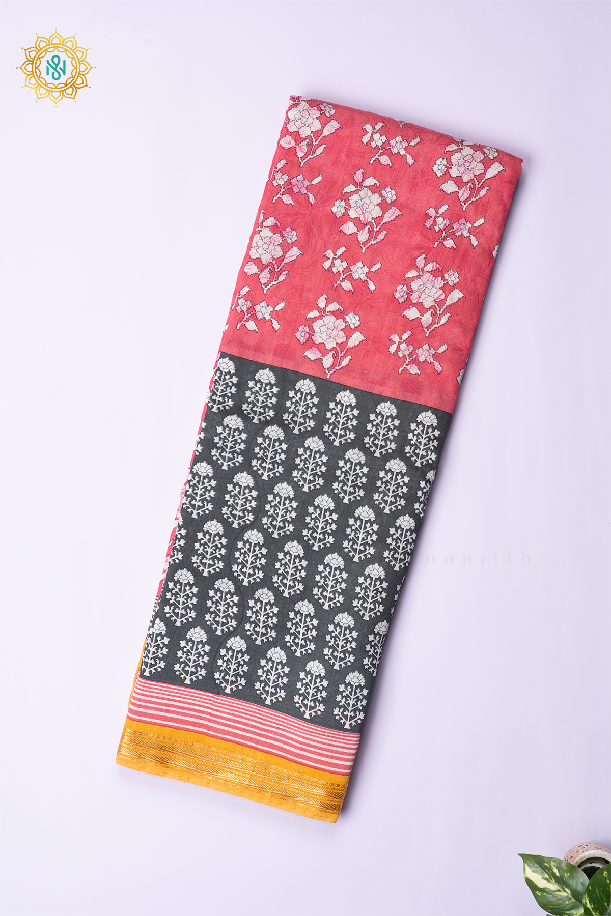 PEACH WITH ELEPHANT GREY & YELLOW - BUTTER CREPE