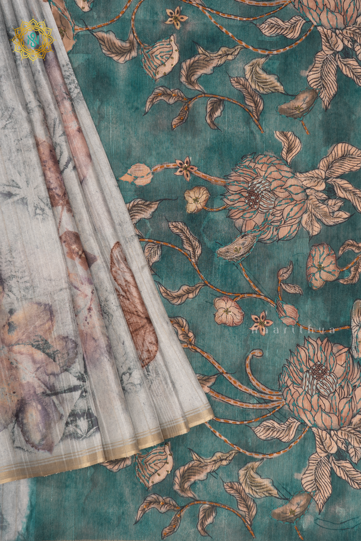 SAGE GREEN WITH AQUA GREEN - KOTHA TUSSAR SILK