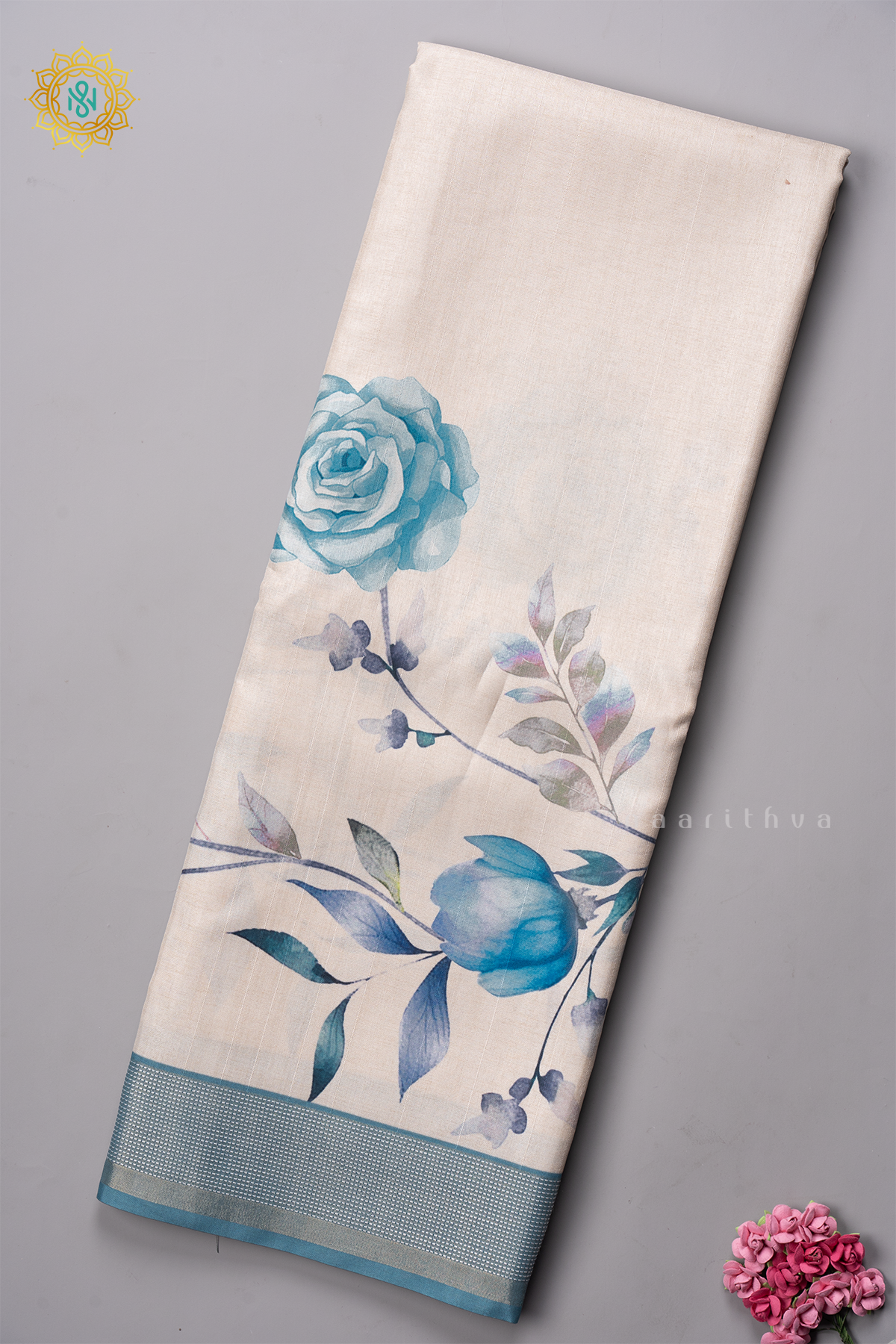 OFF WHITE WITH AQUA BLUE -  KOTHA TUSSAR