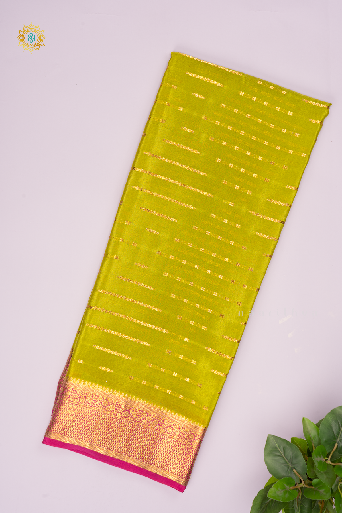 PARROT GREEN WITH PINK - PURE MYSORE CREPE SILK