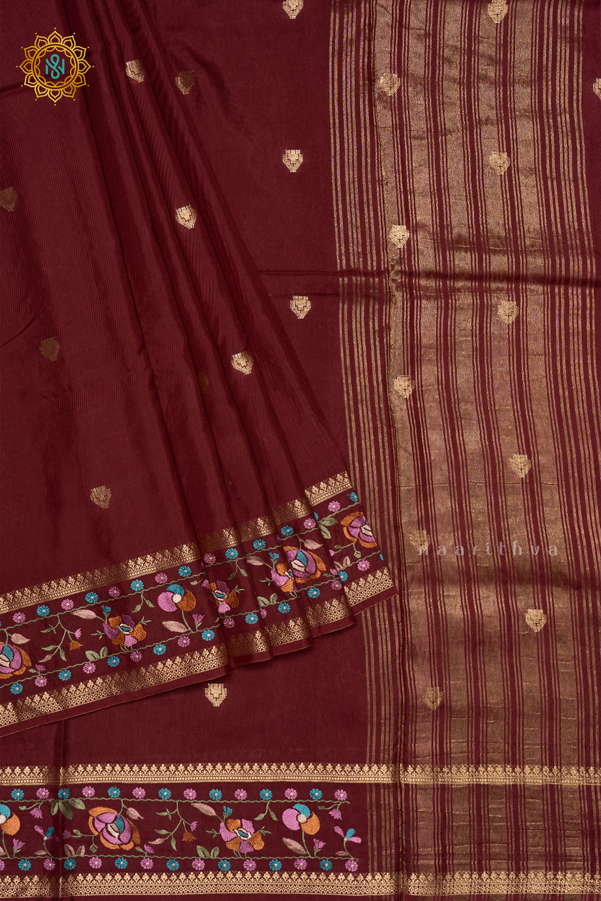 BROWN - SEMI CREPE SILK WITH EMBROIDERY